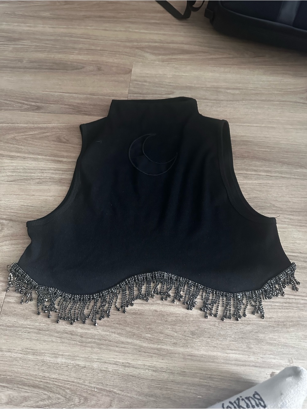 Black Beaded Fringe Crop Tank Top Resytle 4XL